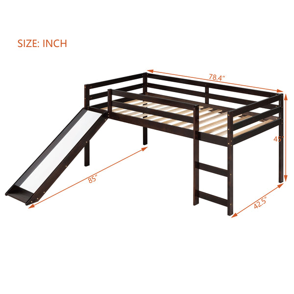 English Elm Loft Bed with Built-in Slide Solid Pine Twin Frame for Kids Bedroom Play N708P360093P
