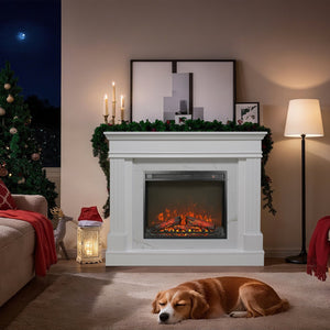 English Elm 44" White Mantel Electric Fireplace Nordic Style with 3d Flame for Living Room W1769S00015