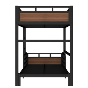 English Elm Twin Xl Metal Bunk Bed - Versatile Walnut Loft Bed With Guardrails For Safe, Space-Saving Living W1580S00225-GIGA