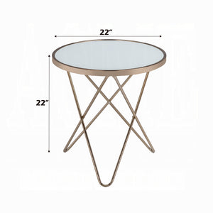 English Elm 1pc Mid-Century End Table with Frosted Round Glass Top and Sleek Metallic Frame, 22" Square Champagne 24.5 L x 33.5 W x 5 H B2741P332643