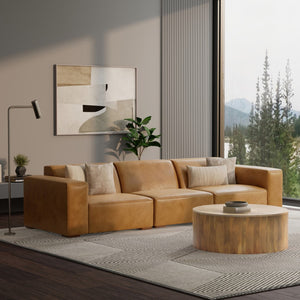 English Elm Rex Handcrafted 3-Seater Sofa In Sienna Aniline Leather - Modern Comfort With Timeless Style! B136P199215-GIGA