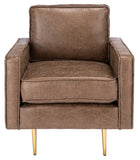 Paityn Accent Chair - Elegant Rustic Brown Upholstery with Gold Legs for Modern Home Décor