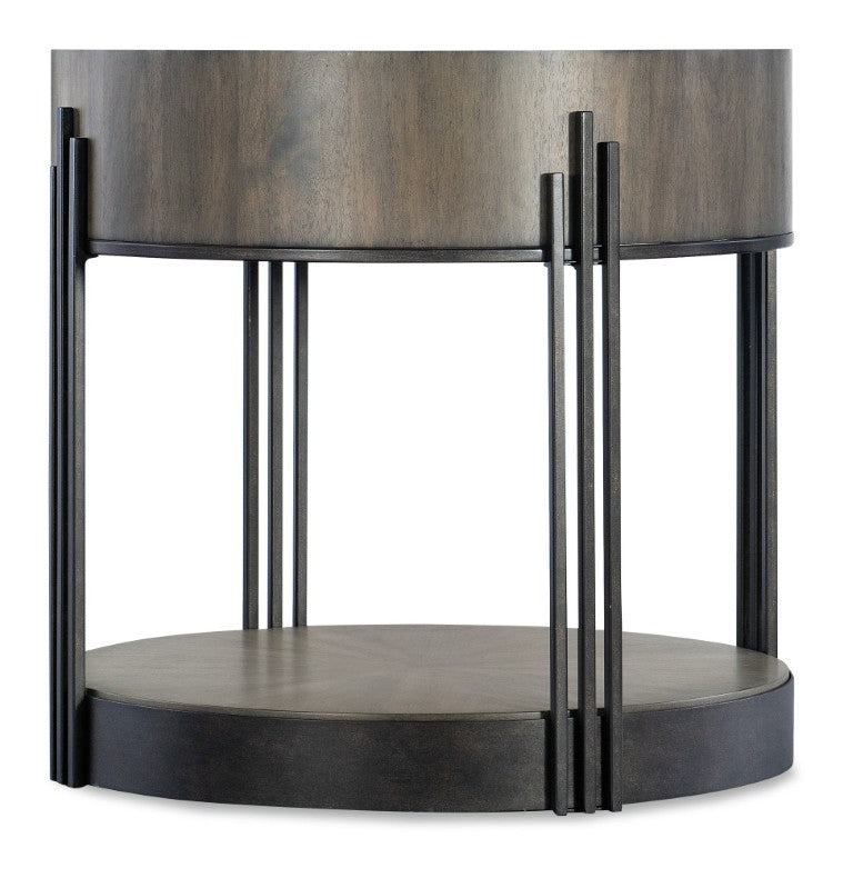 Hooker Furniture Commerce Acacia Skyline Side Table — Art Deco Starburst Veneer, Dark Bronze Metal Base, Versatile End Table (27.25" Round, 25" H) 7228-80168-85