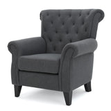 Christopher Knight Home® - Noble House - Merritt Contemporary Fabric Tufted Chair, Dark Gray and Dark Brown