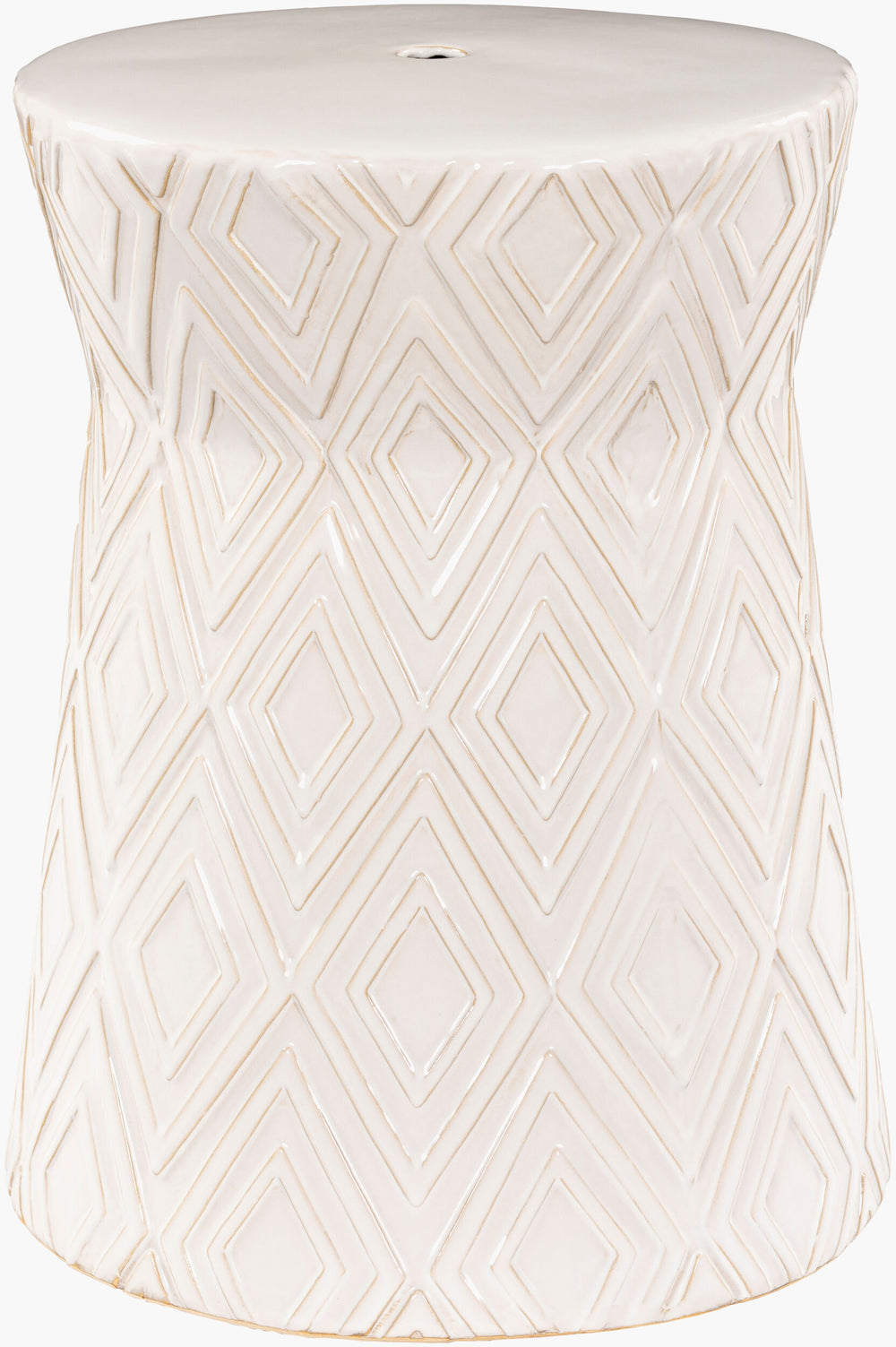 Surya Cali 18"H X 14"W X 14"D Eclectic Garden Stool - Durable, Weather-resistant Ceramic For Outdoor Use! Top, White,Base, White Ceramic,Ceramic Acl-001