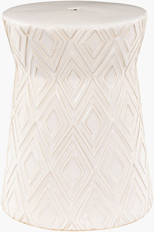 Surya Cali 18"H X 14"W X 14"D Eclectic Garden Stool - Durable, Weather-resistant Ceramic For Outdoor Use! Top, White,Base, White Ceramic,Ceramic Acl-001