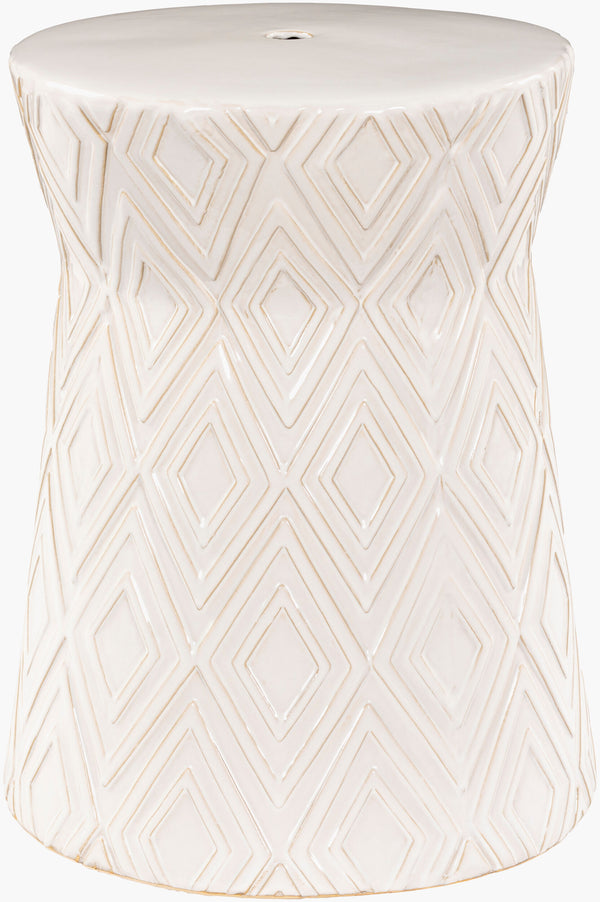 Surya Cali 18"H X 14"W X 14"D Eclectic Garden Stool - Durable, Weather-resistant Ceramic For Outdoor Use! Top, White,Base, White Ceramic,Ceramic Acl-001