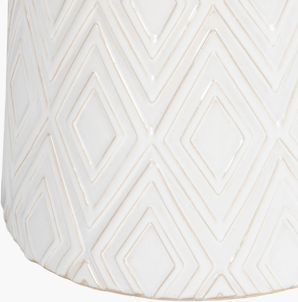 Surya Cali 18"H X 14"W X 14"D Eclectic Garden Stool - Durable, Weather-resistant Ceramic For Outdoor Use! Top, White,Base, White Ceramic,Ceramic Acl-001