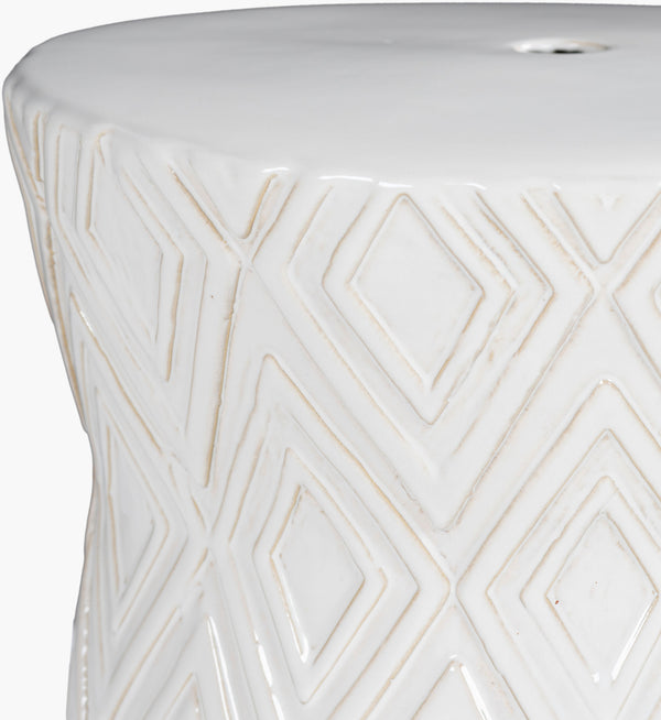 Surya Cali 18"H X 14"W X 14"D Eclectic Garden Stool - Durable, Weather-resistant Ceramic For Outdoor Use! Top, White,Base, White Ceramic,Ceramic Acl-001