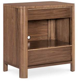 Hooker Furniture Eleana Walnut Two-Drawer Nightstand With Integrated Charging, Sunlit Bronze Hardware, Soft Rounded Edges 7252-90116-85