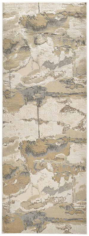 Feizy Rugs Aura Modern Abstract Rug – Durable Power Loomed Polyester Blend With Gold & Champagne Accents Gray,Ivory,Gold Polyester,Polypropylene Aur3737fgldgryi71