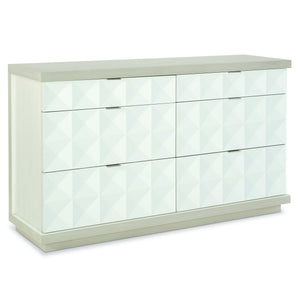 Bernhardt Bernhardt Axiom Patterned Dresser With 3-D Inverted Pyramid Drawers, Dual-Tone Plaster Finish, 6-Drawer Glam Transitional Storage 381056
