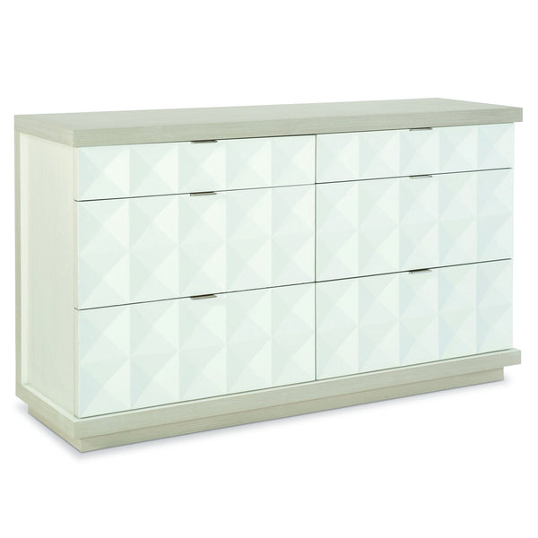 Bernhardt Bernhardt Axiom Patterned Dresser With 3-D Inverted Pyramid Drawers, Dual-Tone Plaster Finish, 6-Drawer Glam Transitional Storage 381056