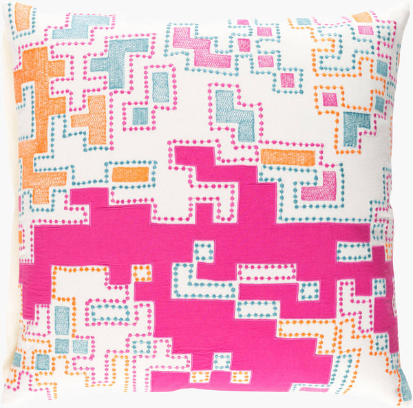 Surya Macro 18"L X 18"W Accent Pillow – Durable Cotton Design For Modern Decor, Made In India, Spot Clean Magenta Cotton Acr002-2222p