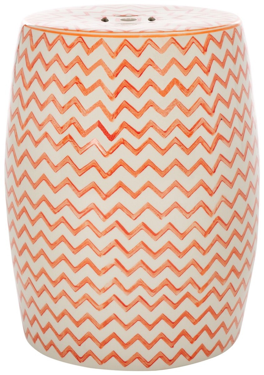 Safavieh Salana, 18 Inch, Orange/White, Ceramic Garden Stool​ Orange / White Ceramic ACS4604A