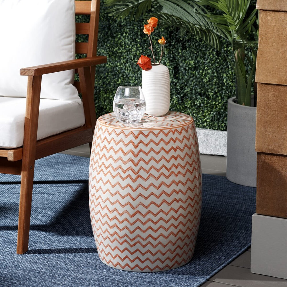 Safavieh Salana, 18 Inch, Orange/White, Ceramic Garden Stool​ Orange / White Ceramic ACS4604A