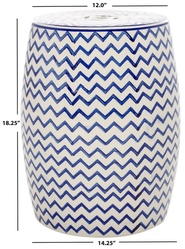 Safavieh Salana, 18 Inch, Navy/White, Ceramic Garden Stool​ White / Navy Ceramic ACS4604B