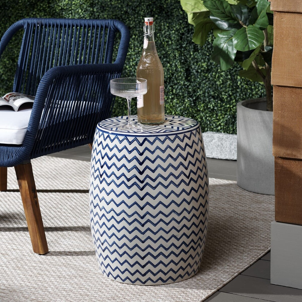 Safavieh Salana, 18 Inch, Navy/White, Ceramic Garden Stool​ White / Navy Ceramic ACS4604B