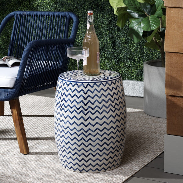 Safavieh Salana, 18 Inch, Navy/White, Ceramic Garden Stool​ White / Navy Ceramic ACS4604B