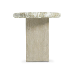 Bernhardt Bernhardt Arcadia Rustic-Modern Accent Table With Faux Stone Top, Sculptural Oak Base, 20" Square 334111