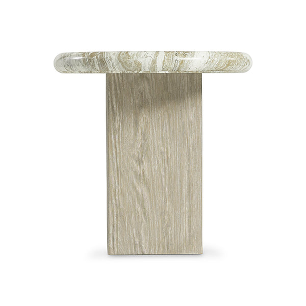 Bernhardt Bernhardt Arcadia Rustic-Modern Accent Table With Faux Stone Top, Sculptural Oak Base, 20" Square 334111
