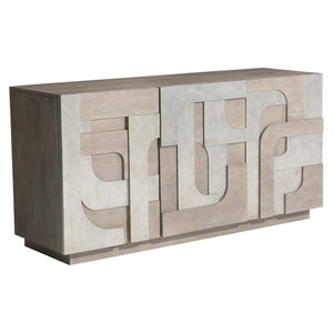 Bernhardt Bernhardt Azlin Buffet With Geometric Aluminum Overlays, Chai Oak & Steel Dust Accents, Push-Open Storage 328132