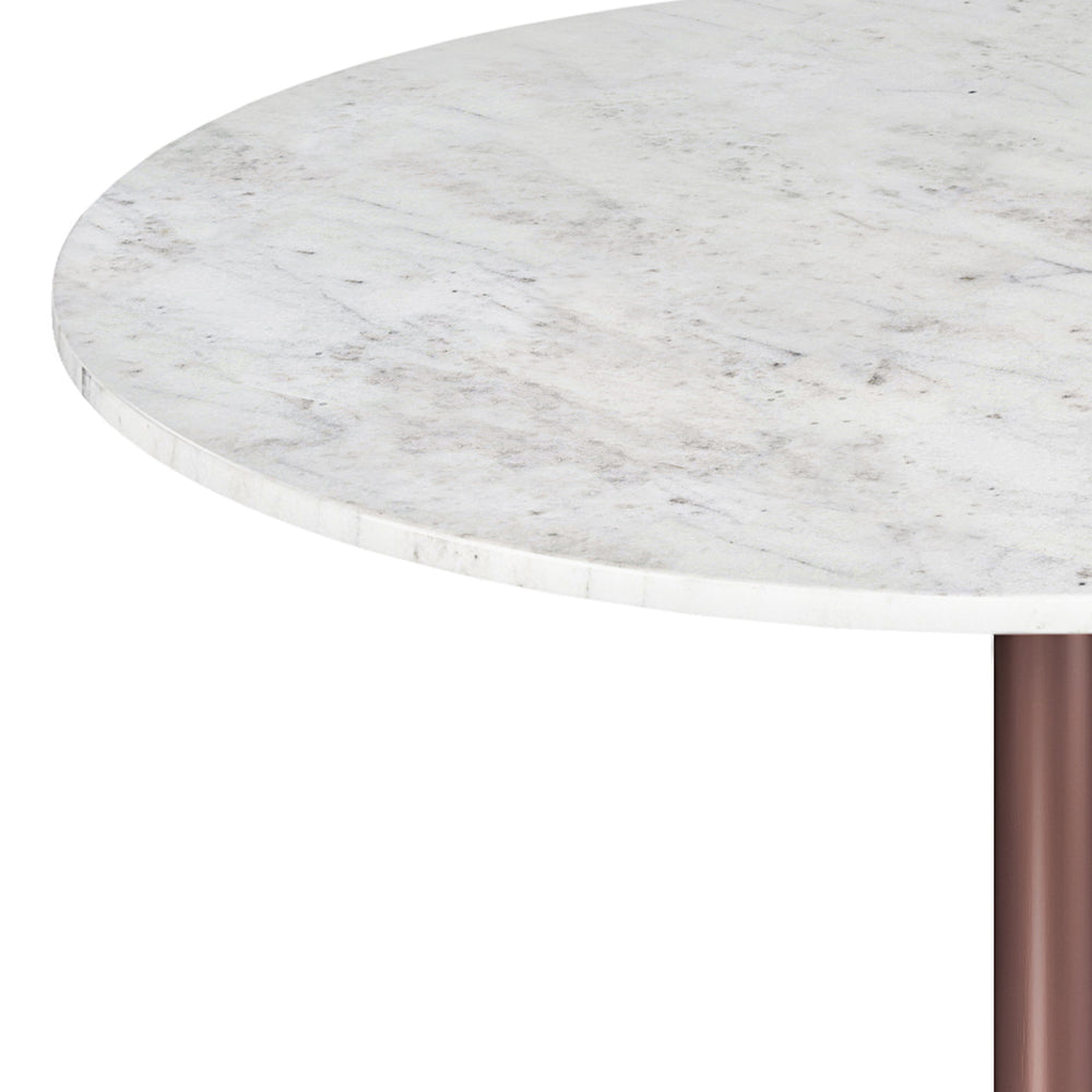 English Elm Osborne 36" Round Genuine White Marble Dining Table with Antique Copper Iron Base, Compact Chic B136P159939