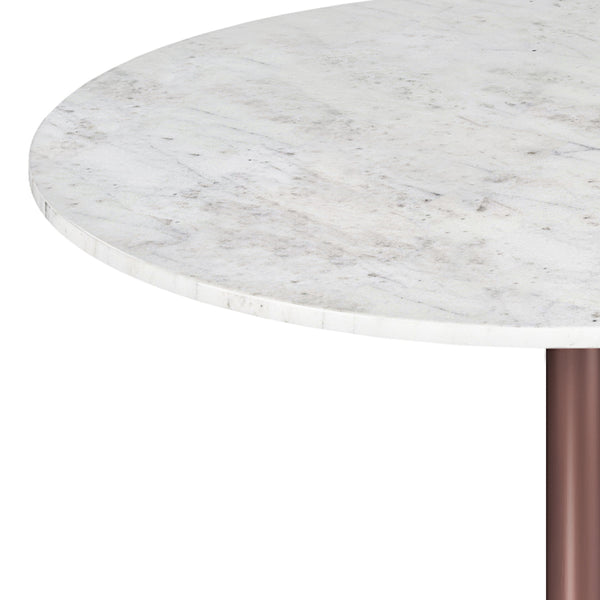 English Elm Osborne 36" Round Genuine White Marble Dining Table with Antique Copper Iron Base, Compact Chic B136P159939