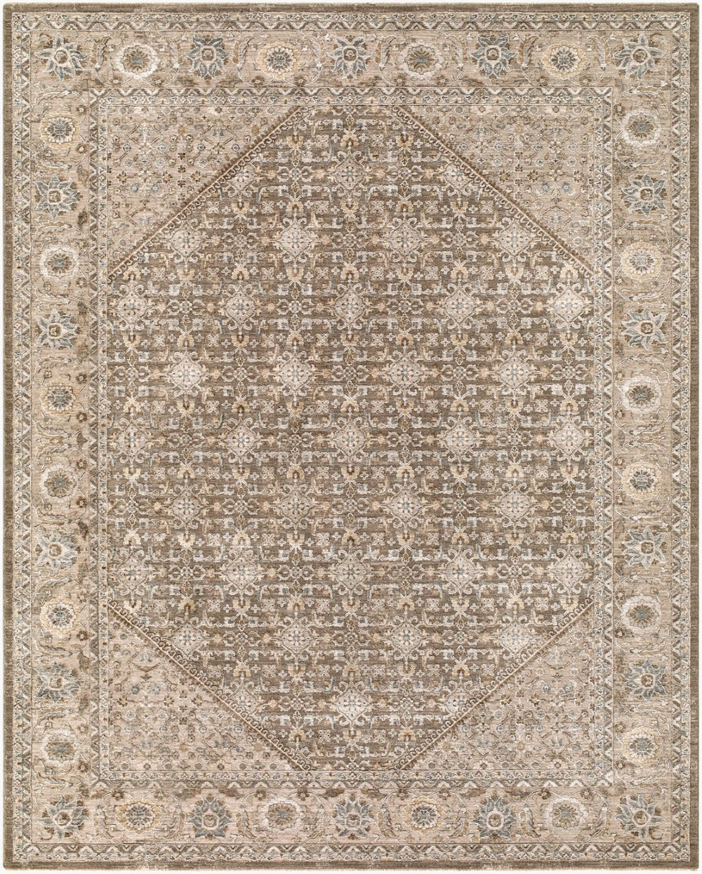 Livabliss Arda Traditional Fringe Area Rug Machine Woven Polyester Plush Living Room Floor Charcoal, Taupe 2'7" x 10' ACZ2313-2710