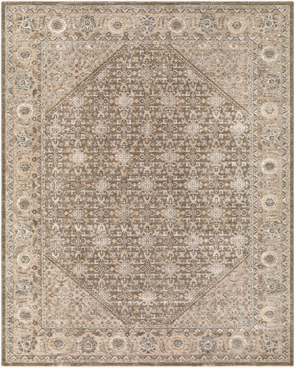 Livabliss Arda Traditional Fringe Area Rug Machine Woven Polyester Plush Living Room Floor Charcoal, Taupe 7'10" x 10'2" ACZ2313-710102
