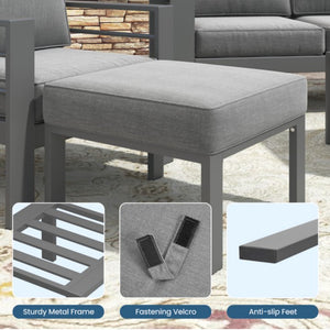 English Elm Set of 2 Outdoor Square Iron Ottomans with Thick Olefin Cushions for Patio Lounge Gray+Gray B082P455119