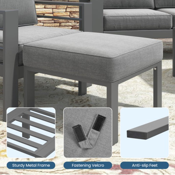 English Elm Set of 2 Outdoor Square Iron Ottomans with Thick Olefin Cushions for Patio Lounge Gray+Gray B082P455119