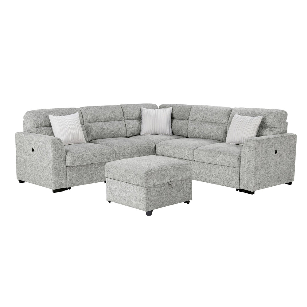 English Elm Emiliano Sleeper Sectional with Storage Ottoman Usb Charging and Toss Pillows B201S00480