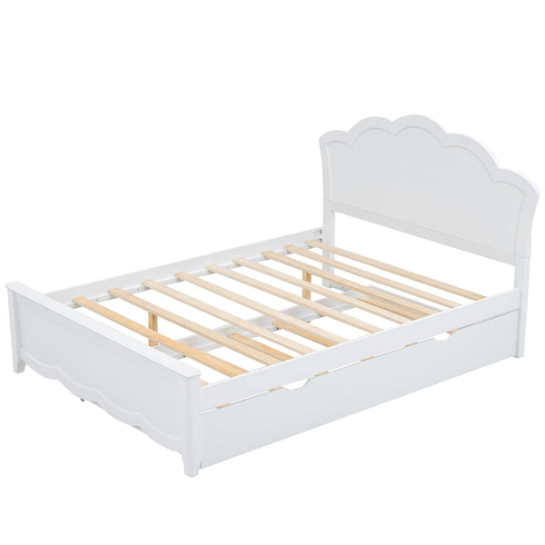 English Elm Full Full Size Wood Platform Bed with Headboard & Twin Trundle, Solid Pine/MDF, White Finish, Durable Design GX000390AAK