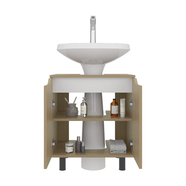 English Elm Under Sink Storage Cabinet with 2 Doors and Shelves — Sleek Oak & Black Wengue Finish for Bathrooms Natural 27.56 L x 25.59 W x 5.12 H B097P395899