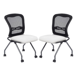 OSP Home Furnishings Soft-flex Pro-line Ii Ergonomic Folding Chair with Mesh Back and Lumbar Support Snow 84220-R101