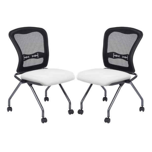 OSP Home Furnishings Soft-flex Pro-line Ii Ergonomic Folding Chair with Mesh Back and Lumbar Support Snow 84220-R101