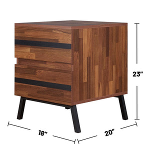 English Elm 2 Drawer Nightstand Walnut Veneer with Sandy Black Metal Sloped Legs, Sleek Storage & Timeless Style B016P311063
