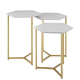 Hex Nesting Tables - Set of 3 Faux White Marble, Gold, Faux White Marble AF16HEX3WM Walker Edison