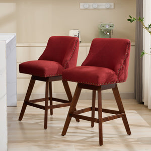 English Elm Counter Curved Back Swivel Barstool with Thick Cushioned Seat, 360° Rotation, Durable Rubberwood Frame, Supports 300 lbs WINE RED W1143P237898