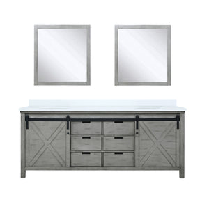 English Elm Ash Grey Double Bath Vanity 80" W x 22" D with White Quartz Top, Soft-Close Drawers & Dual 30" Mirrors B2731S00935