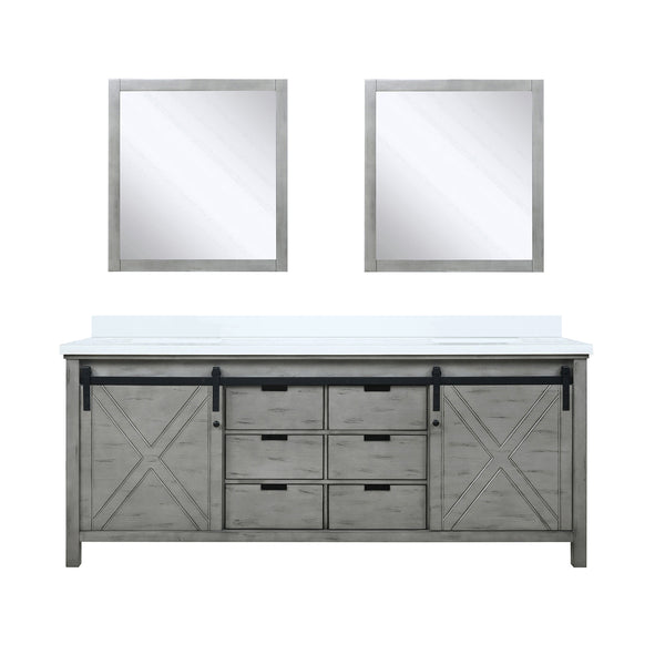 English Elm Ash Grey Double Bath Vanity 80" W x 22" D with White Quartz Top, Soft-Close Drawers & Dual 30" Mirrors B2731S00935