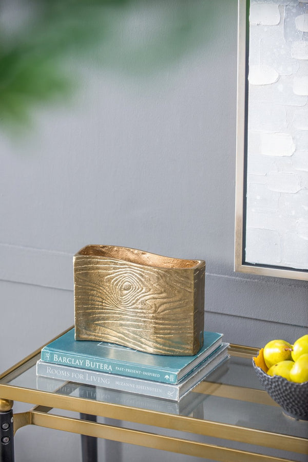 English Elm 9.8x3.7x6.9" Gold Aluminum Wavy Rectangular Vase Sculptural Tabletop Glam Accent W2078P489212