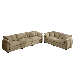 English Elm Modern 2-Piece Living Room Sofa Set With Plush Tan Corduroy, Deep Seats & Memory Foam Cushions W714S00793