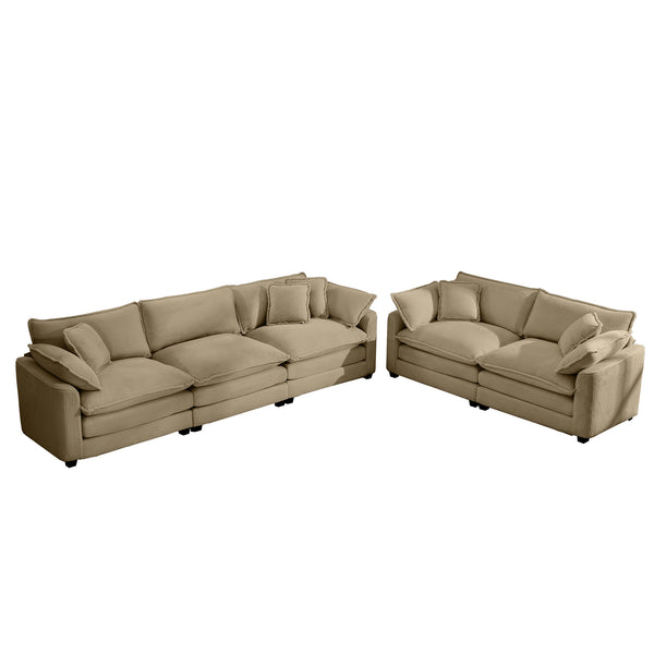 English Elm Modern 2-Piece Living Room Sofa Set With Plush Tan Corduroy, Deep Seats & Memory Foam Cushions W714S00793