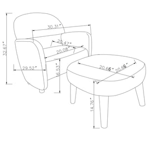 English Elm Modern Upholstered Accent Chair with Ottoman Set for Cozy Reading Nooks and Small Spaces Blue W2085P382558