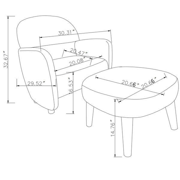English Elm Modern Upholstered Accent Chair with Ottoman Set for Cozy Reading Nooks and Small Spaces Blue W2085P382558