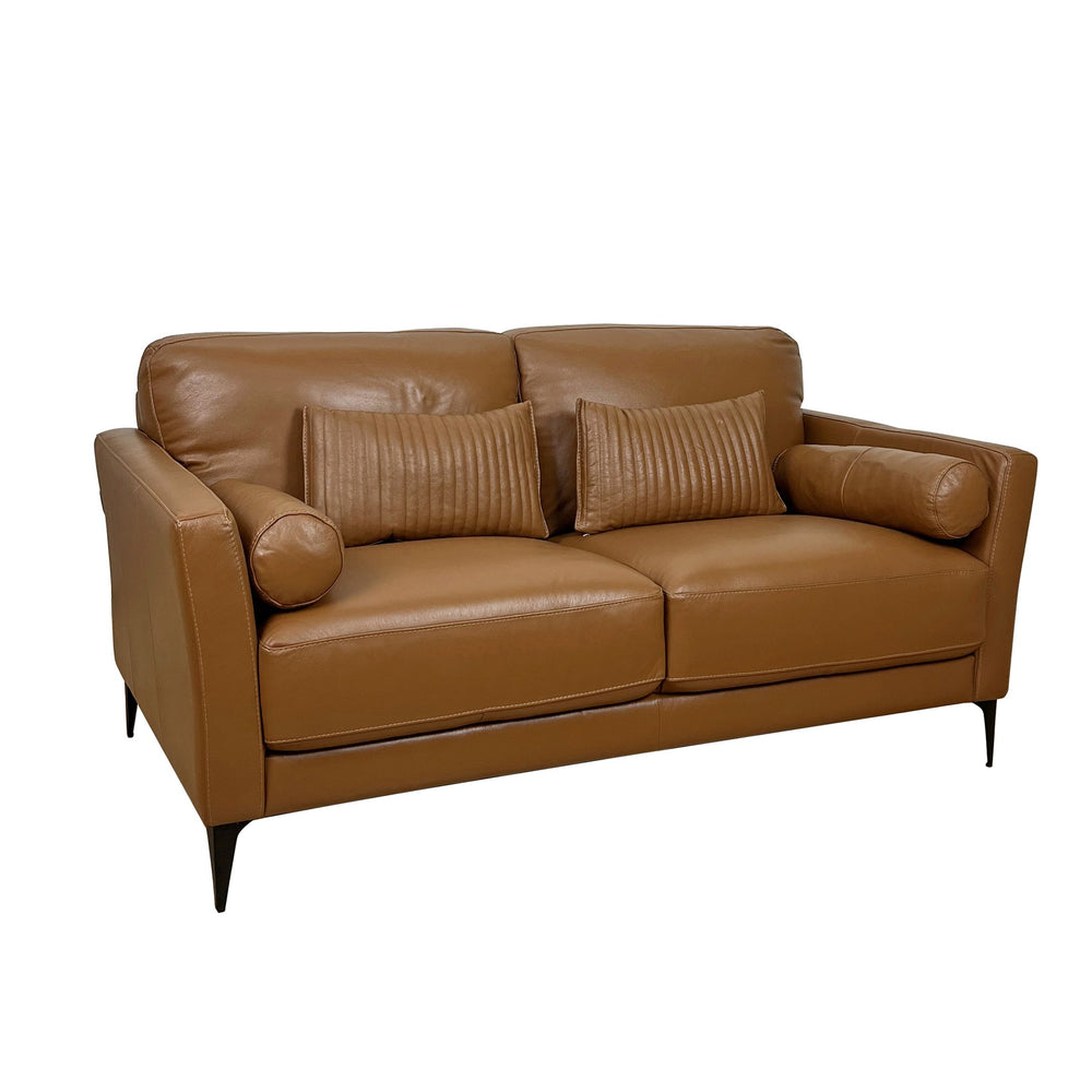 English Elm Tussio Italian Genuine Leather Loveseat with Tailored Cushions and Five Accent Pillows B2726P457658