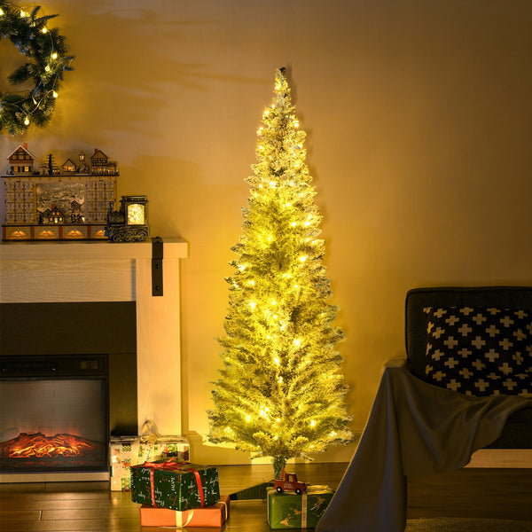 English Elm Homcom 5' Slim Pre-Lit Noble Fir Christmas Tree With 110 Led Lights - Perfect For Small Spaces! W2225P249653