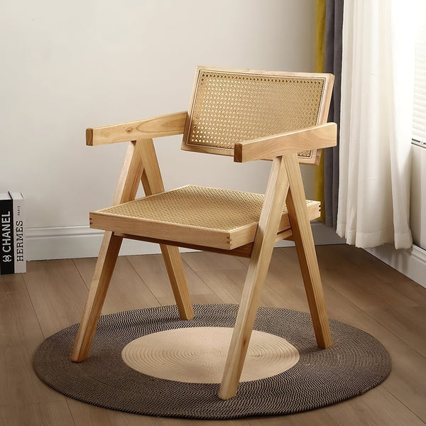 English Elm Modern Rattan Back Dining Chairs Set of 2 Solid Wood Frame Mid-century Seating W3101P414155